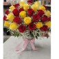 26 romantic yellow  red roses flowers in vase